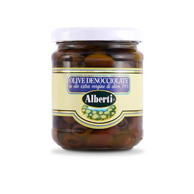 Olives Leccino dénoyautées à l'huile d'olive extra vierge Alberti - 170 gr