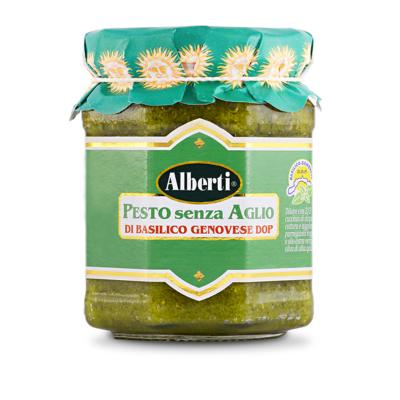 Pesto de basilic génois AOP à l'huile d'olive extra vierge sans ail de luxe Alberti - 190 gr de la Ligurie