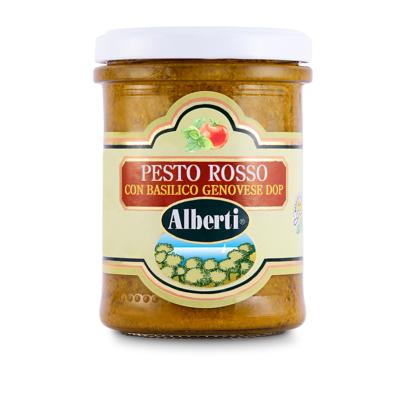 Pesto rouge de basilic génois AOP à l'huile d'olive extra vierge Alberti - 170 gr de la Ligurie