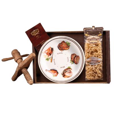 Coffret cadeau Pâtes de Gragnano I.G.P. "La Fabbrica della Pasta" - 500 gr avec Assiette - Décoration Viande