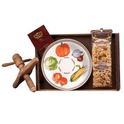 Coffret cadeau Pâtes de Gragnano I.G.P. "La Fabbrica della Pasta" - 500 gr avec Assiette - Décoration Légumes