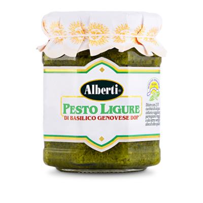 Pesto de basilic génois AOP à l'huile d'olive extra vierge de luxe Alberti - 190 gr